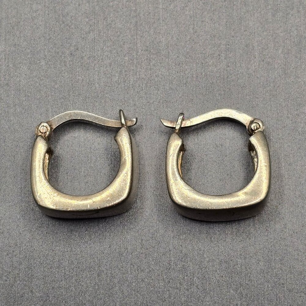 Sterling Silver 925 Square Hoop Earrings .75" Lever-Back 4.9g Modern Minimalist - Picture 3 of 7